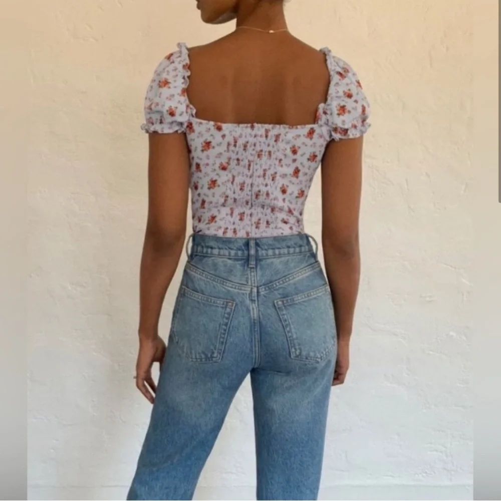 Reformation Bev Ruffle Top in Petunia Blue